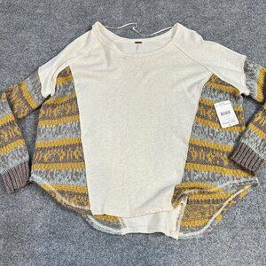Free People Womens Sinner Knit Top S Beige Knit Long Sleeves Raglan New